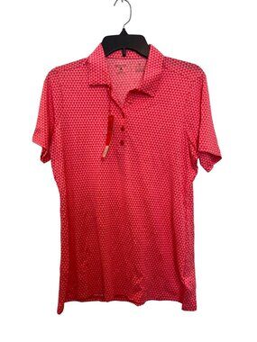 Antigua Womens Desert Dry Polo Shirt M Performance Golf Activewear Pink Geometri